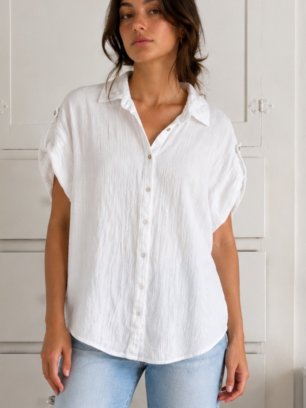 Nanette Lepore White Cotton Gauze Shirt Side Slit High Low Hem Top